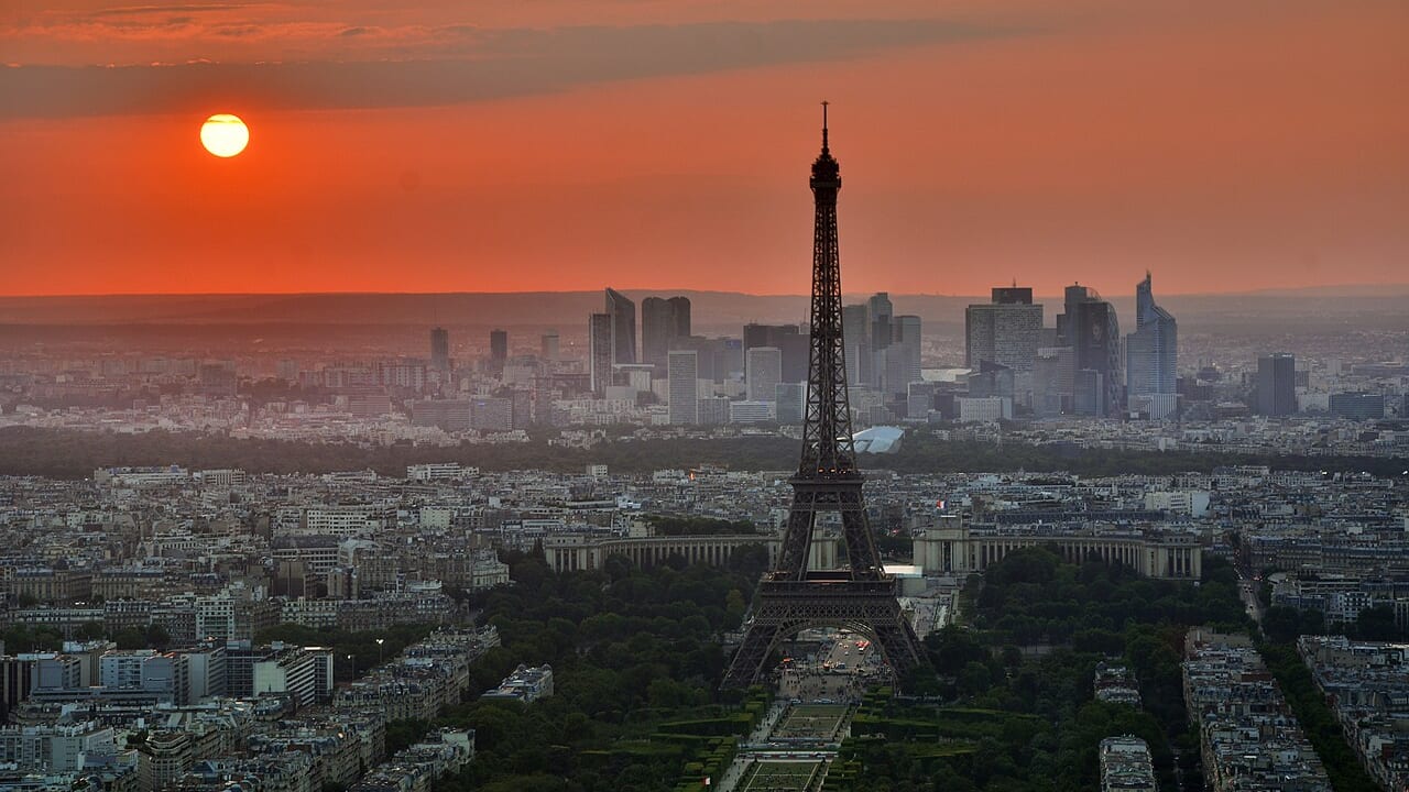 Eiffel Tower at sunset, viewed from the Tour Montparnasse